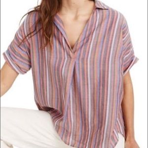 MADEWELL COURIER RAINBOW STRIPE BUTTON BACK SHIRT
